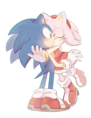 Sonic 與 Amy Rose 在溫柔的動漫風格插圖中擁抱。 — Kindle Paperwhite 壁紙