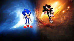 Sonic 與 Shadow the Hedgehog 的宇宙戰鬥場景。 — 超音鼠 壁紙