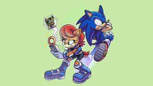 Sonic 和 Tails 奔跑，身後有一個漂浮的 Dr. Eggman 肖像。 — 超音鼠 壁紙