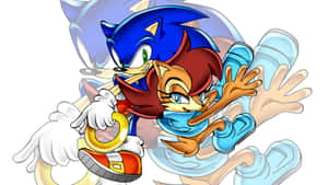 Sonic 與 Tails 手持金色環圈，以動感動畫姿勢飛翔。 — 超音鼠 壁紙