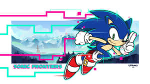 Sonic the Hedgehog 喺有螢光輪廓嘅山景中快速奔跑。 — 超音鼠 壁紙
