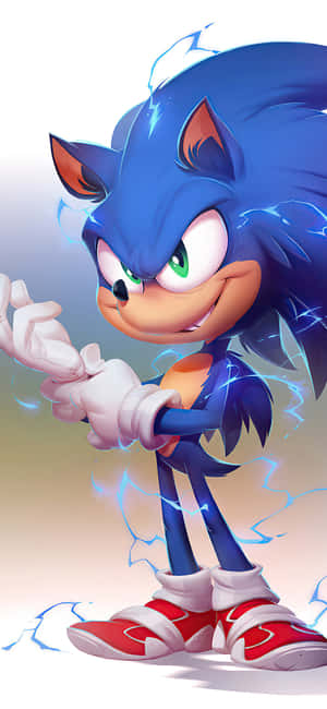 Sonic the Hedgehog 被電藍色能量包圍，擺出動態姿勢。 — Pixel 10 Pro XL 壁紙