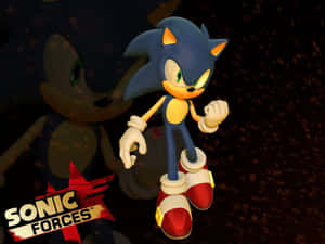 Sonic the Hedgehog 以動態姿勢站立，遊戲標誌清晰可見。 — AMOLED 壁紙