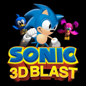 Sonic the Hedgehog 與兩隻鳥朋友和3D Blast遊戲標誌。 — 索尼克 壁紙