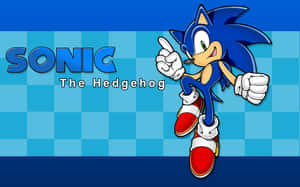 Sonic the Hedgehog 角色以奔跑姿勢搭配藍色格仔背景。 — 超音鼠 壁紙