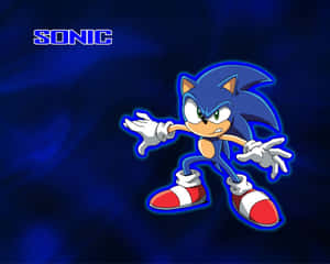 Sonic the Hedgehog 以動作姿勢呈現，帶有發光的藍色輪廓，背景為深藍色。 — 超音鼠 壁紙