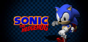 Sonic the Hedgehog 喺格仔背景上帶住佢嘅標誌奔跑。 — 超音鼠 壁紙