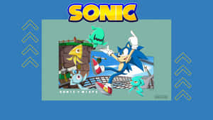 Sonic the Hedgehog 在遊戲場景中跑過色彩繽紛的卡通生物。 — 超音鼠 壁紙