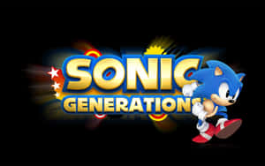 Sonic the Hedgehog 喺 Sonic Generation 標誌旁邊奔跑，帶有星爆效果。 — 超音鼠 壁紙