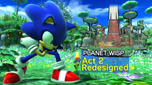 Sonic the Hedgehog 喺行星Wisp嘅色彩繽紛遊戲場景中奔跑。 — 超音鼠 壁紙