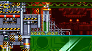 Sonic the Hedgehog 在一個有管道和綠色地板的遊戲關卡中 — 超音鼠 壁紙