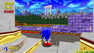Sonic the Hedgehog 在經典16位元電玩關卡中，有紫色牆壁和山脈 — 超音鼠 壁紙