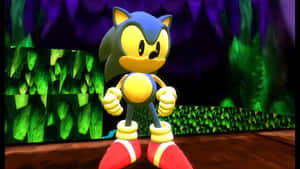 Sonic the Hedgehog 在一個發光的綠色洞穴中，背景為紫色。 — 超音鼠 壁紙