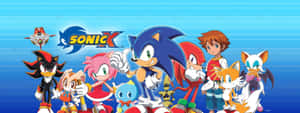 Sonic X 動畫演員以動態姿勢站在一起。 — 超寬螢幕 壁紙