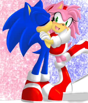 Sonic 同 Amy 喺閃爍背景中溫暖擁抱。 — 小米Mix Flip 2 壁紙