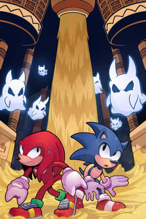 Sonic 同 Knuckles 喺金色神殿中逃避白色幽靈。 — Oppo Pad 壁紙
