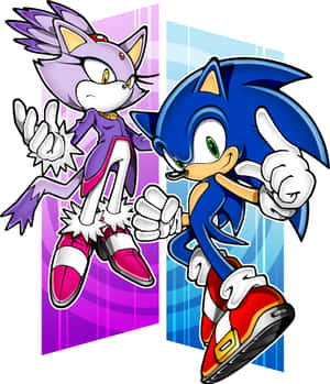 Sonic 同 Rouge the Bat 喺格仔背景前擺出動感姿勢。 — Galaxy Z Fold 壁紙
