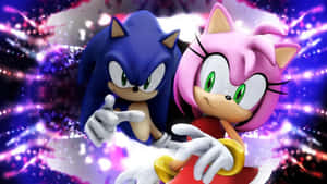 Sonic 和 Amy Rose 在發光能量效果的宇宙場景中。 — 超音鼠 壁紙