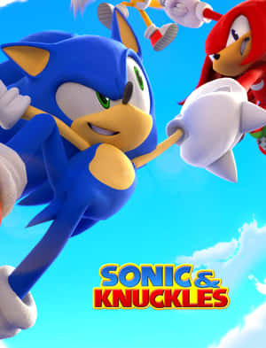 Sonic 和 Knuckles 在明亮的藍天白雲中飛翔。 — Kindle Paperwhite 壁紙