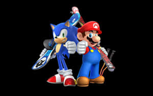 Sonic 和 Mario 在黑色背景前手持滑雪板並豎起大拇指。 — MacBook Pro 13 壁紙