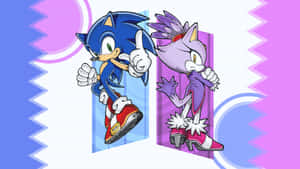 Sonic 和 Rouge 以色彩繽紛的動漫風格英勇地擺姿勢，背景為鋸齒形。 — 超音鼠 壁紙