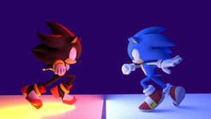 Sonic 和 Shadow 在霓虹燈競技場中競速，地板發光。 — 超音鼠 壁紙