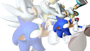 Sonic 和 Silver 在白色背景上以動作模糊效果擺出動作姿勢 — 超音鼠 壁紙