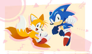 Sonic 和 Tails 在色彩繽紛的動漫插圖中一起奔跑。 — 超音鼠 壁紙