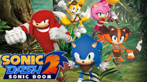 Sonic 和朋友們在電子遊戲場景中穿越叢林飛馳。 — 超音鼠 壁紙