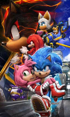 Sonic 和朋友們帶著熾熱的能量和運動效果在城市中飛馳。 — Honor Pad X7 壁紙