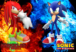 Sonic 與 Knuckles 在熾熱和冰冷的元素背景中面對面。 — 超音鼠 壁紙