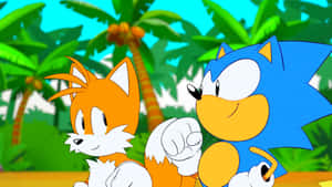 Sonic 與 Tails 在熱帶叢林環境中微笑。 — 超音鼠 壁紙