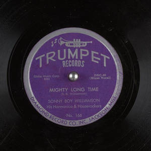 Sonny Boy Williamson 的 Mighty Long Time 藍調聲樂唱片的復古小號唱片標籤。