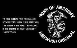 黑色背景上帶有死神和John Teller語錄的Sons of Anarchy標誌。