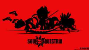 黑色剪影角色手持武器，紅色背景，帶有 Soul Equestria 文字。