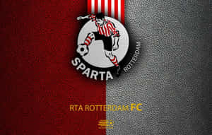 Sparta Rotterdam FC 標誌，足球員在紅色和灰色皮革背景上。 — 旗幟 壁紙