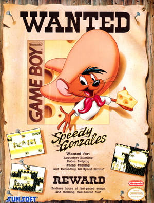 老鼠 Speedy Gonzales 在 Game Boy 遊戲中拿著芝士的通緝海報。