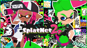 兩個Splatoon 2角色，帶有墨水和塗鴉背景。