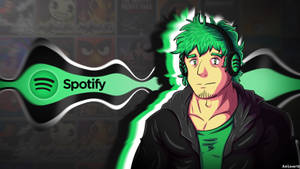 綠色頭髮和耳機的動漫角色在Spotify標誌旁邊。