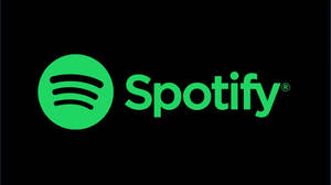 Spotify標誌，綠色圓圈同文字，黑色背景