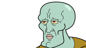 Squidward Tentacles 望落好悶，背景係純白色。