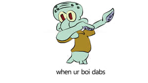 章魚哥以卡通風格做出 dab 動作，身穿棕色襯衫，眼睛睜大。
