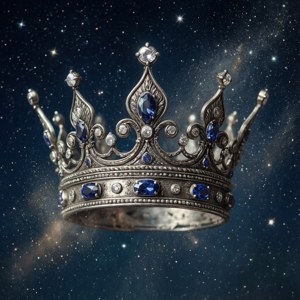 鑲有藍寶石和鑽石的珠寶皇冠在星空銀河中漂浮