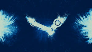 深藍色背景上發光的白色 Steam 標誌，帶冰霜羽毛爆發