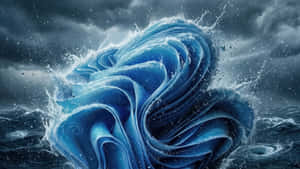 一場暴風雨中，巨大的藍色海浪破碎，伴隨著降雨