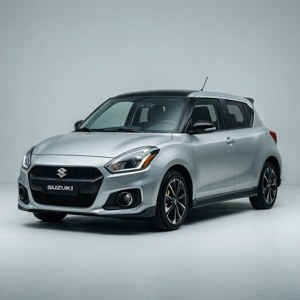 銀色鈴木 Swift 緊湊型汽車在工作室環境中，背景乾淨。
