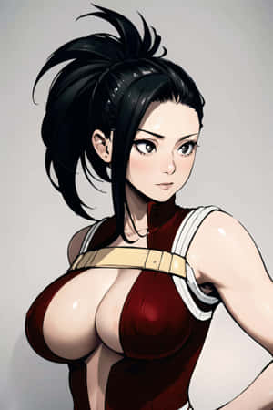 黑色頭髮和紅色服裝的動漫角色站在灰色背景前 — Vivo Pad SE 壁紙