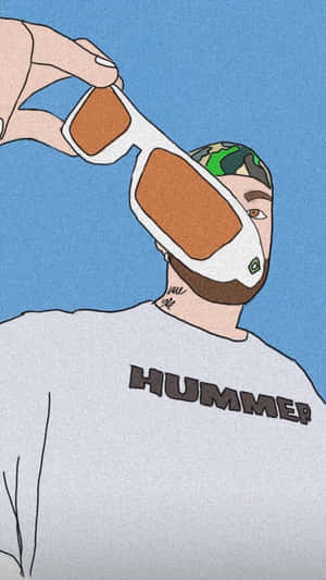 戴迷彩帽和Hummer T恤的男子調整白色太陽眼鏡。 — 雪糕 壁紙