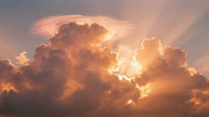 金色陽光穿透橙色雲層的戲劇性日落。