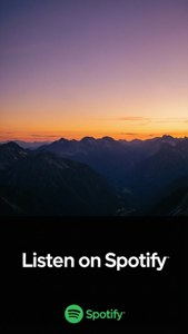 日落時分的山脈，帶有Spotify標誌和文字